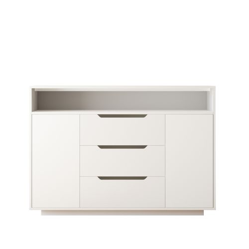 Buffet 120x40x85 Cm, Rangement Multifonction Avec LED, Trois Tiroirs Et Portes, Panneau Mdf, Blanc