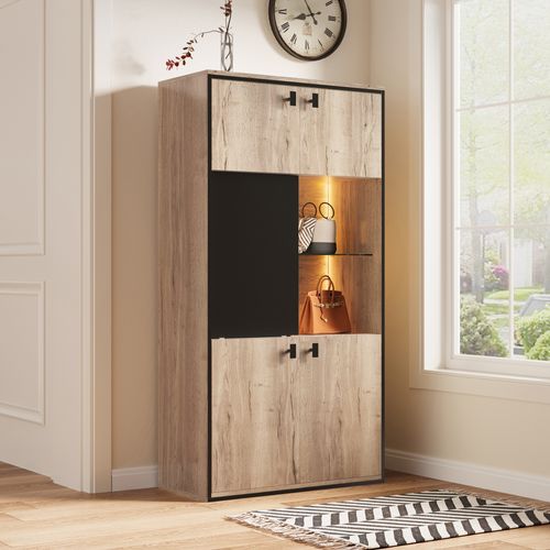 Armoire 77.8x36x150 Cm, 3 Zones Avec Porte Coulissante Et LED, Panneaux En Bois, Coloris Bois