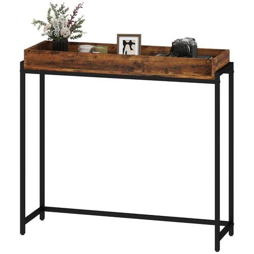 Table D'appoint Étroite 100x30x91 Cm Avec Rebords De Sécurité, Bois , Couleur Marron