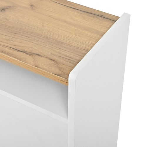 Meuble à Chaussures 120x24x130 Cm, 6 Portes, LED, Mdf, Blanc Et Naturel, Compact