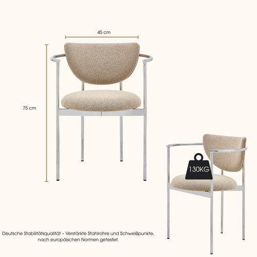 Lot De 2 Chaises 47x47x76 Cm, Dossier Avec Accoudoirs, Tissu Et Acier, Couleur Kaki