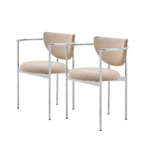 Lot De 2 Chaises 47x47x76 Cm, Dossier Avec Accoudoirs, Tissu Et Acier, Couleur Kaki