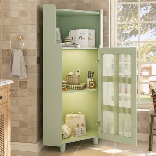 Meuble D'angle 63,5x124 Cm, Éclairage LED Pilotable Par Application, Rangement 2 En 1, Mdf , Vert