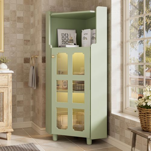 Meuble D'angle 63,5x124 Cm, Éclairage LED Pilotable Par Application, Rangement 2 En 1, Mdf , Vert