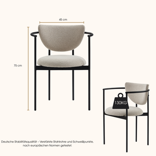 Lot De 2 Chaises 47x47x76 Cm, Avec Accoudoirs Ergonomiques, Tissu Et Métal, Couleur Kaki