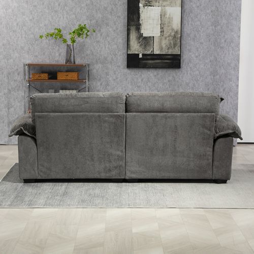 Canapé 2 Places 213.4x90.1x87.6 Cm, Assise Profonde, Tissu Chenille, Bois, Gris