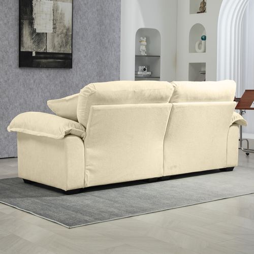 Canapé 2 Places 213.4x90.1x87.6 Cm, Assise Profonde, Tissu Chenille, Bois, Beige