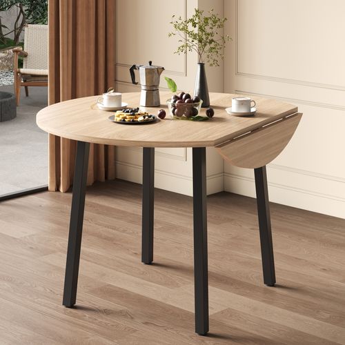 Table Pliable Ronde 100x100x75 Cm, Pliable Des 2 Côtés, Gain De Place, Mdf, Couleur Bois Clair