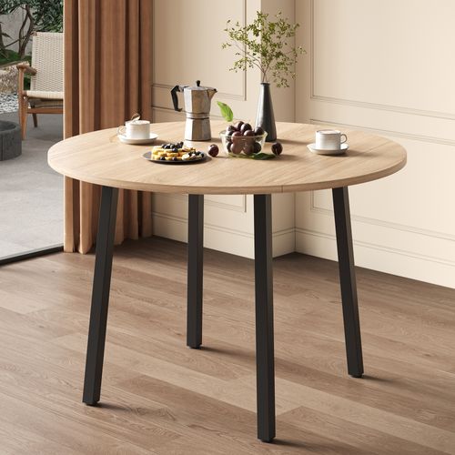 Table Pliable Ronde 100x100x75 Cm, Pliable Des 2 Côtés, Gain De Place, Mdf, Couleur Bois Clair