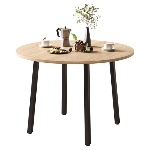 Table Pliable Ronde 100x100x75 Cm, Pliable Des 2 Côtés, Gain De Place, Mdf, Couleur Bois Clair