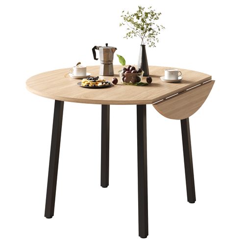 Table Pliable Ronde 100x100x75 Cm, Pliable Des 2 Côtés, Gain De Place, Mdf, Couleur Bois Clair