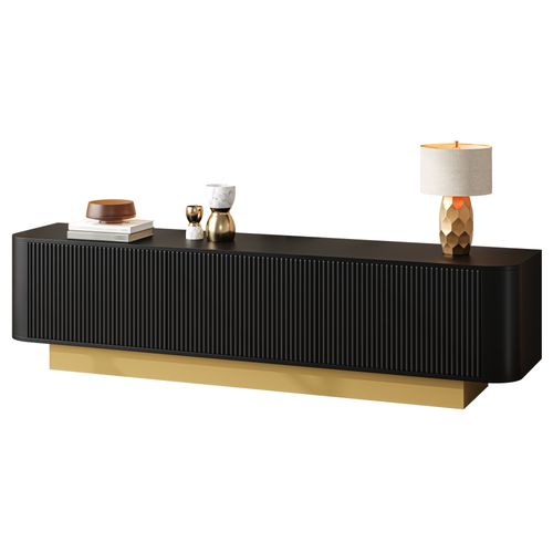 Meuble TV 170 X 40,5 X 47 Cm, Grand Rangement, 3 Portes, Mdf Et Panneau De Particules, Noir+doré