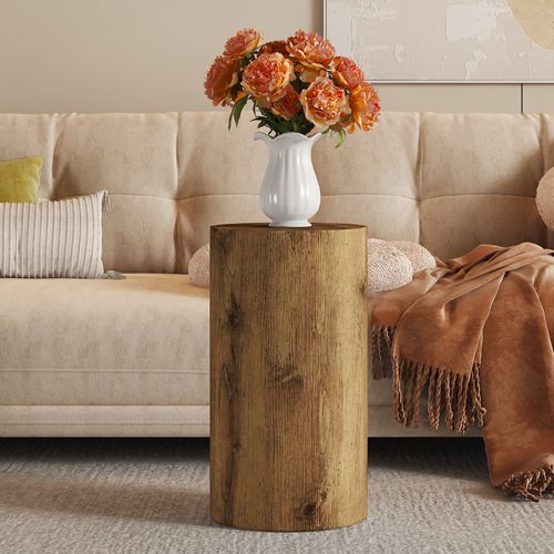 Bout De Canapé 30 Cm Diamètre, Hauteur 55 Cm, Surface En Mdf Résistante à L'eau, Couleur Bois