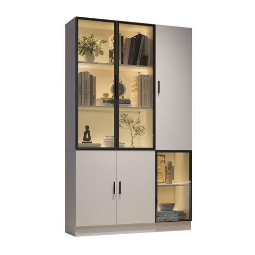 Vitrine 120x35x200 Cm, 3 Portes En Verre Avec LED, Mdf Et Panneaux De Particules, Blanc