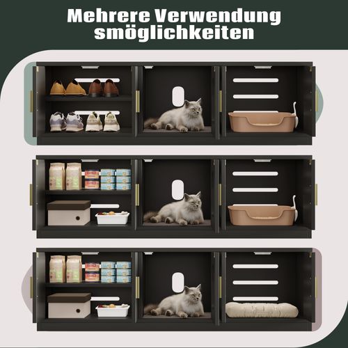 Buffet Avec Litiere Chat 140x40x45,5 Cm, 4 En 1 Rangement, Panneau De Particules, Noir