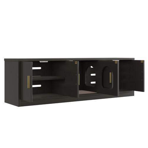 Buffet Avec Litiere Chat 140x40x45,5 Cm, 4 En 1 Rangement, Panneau De Particules, Noir