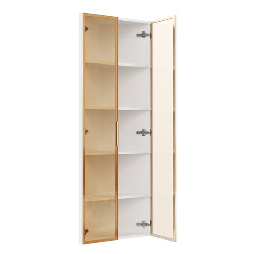 Vitrine D'angle 62x35x160 Cm, Éclairage LED, 2 Portes, Mdf Et Verre, Cadre Aluminium, Blanc