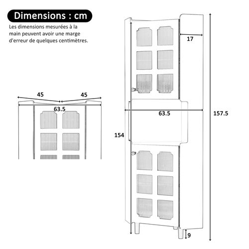 Vitrine D'angle 45x45x157.5 Cm, LED Pilotable, 3 Zones De Rangement, Mdf, Couleur Noire