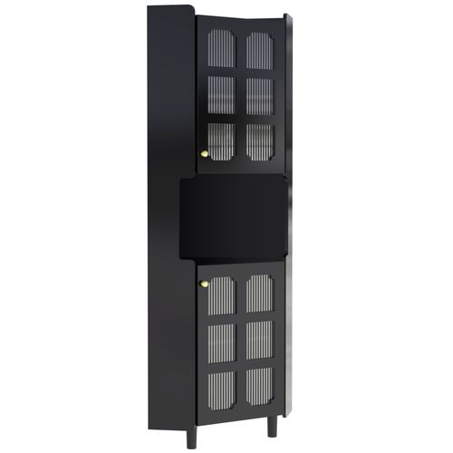 Vitrine D'angle 45x45x157.5 Cm, LED Pilotable, 3 Zones De Rangement, Mdf, Couleur Noire