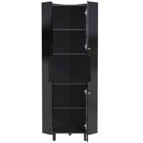 Vitrine D'angle 45x45x157.5 Cm, LED Pilotable, 3 Zones De Rangement, Mdf, Couleur Noire