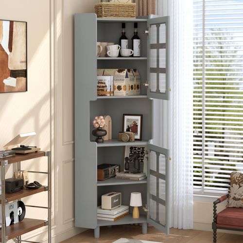 Vitrine D'angle 45x45x157.5 Cm, Éclairage LED Pilotable Par Application, Mdf, Couleur Grise