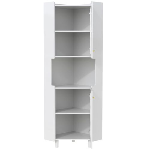 Vitrine D'angle 45x45x157.5 Cm, Éclairage LED Pilotable, 3 Zones De Rangement, 2 Portes, Mdf, Blanc