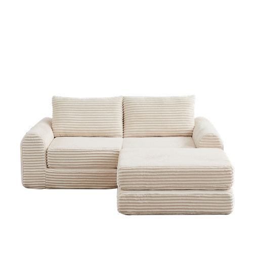 Canapé Compressé 194x169.5x74 Cm Ouvert, Modules Réversibles, Velours Côtelé, Beige
