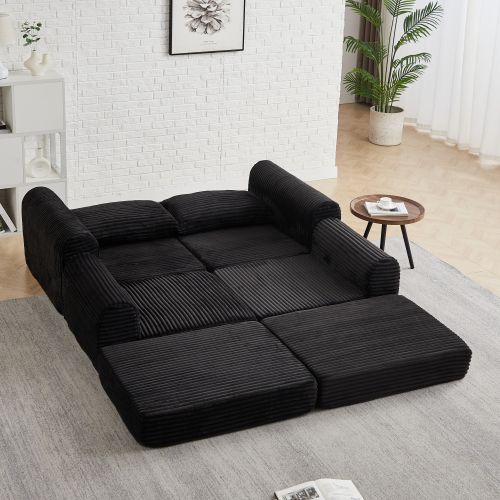 Canapé Compressé - Repose Pieds Amovible, Velours Côtelé, Noir