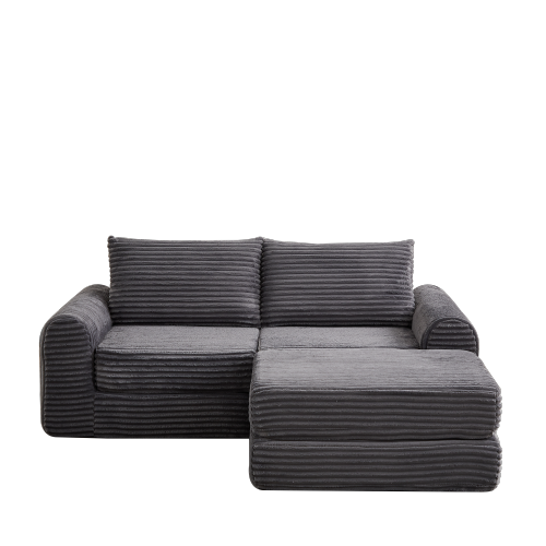 Canapé Compressé Accoudoir Courbé, Repose Pieds Amovible, Velours Côtelé, Mousse, Gris