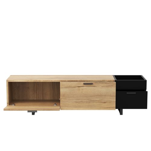 Meuble TV 180x38x47 Cm, Design Flottant, LED, Piètements Métalliques, Bois, Couleur Bois+noir
