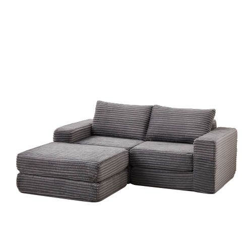 Canapé Compressé 2 Places 194x169.5x74 Cm, Modulable, Mousse, Tissu Velours Côtelé, Gris