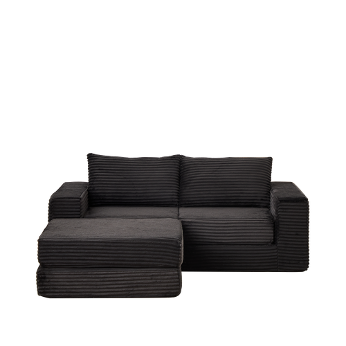 Canapé Compressé 194x169.5x74 Cm, 2 En 1, Tissu Velours Côtelé, Noir