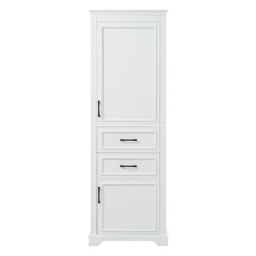 Armoire De Salle De Bain 60x39.9x180.3 Cm, 2 Tiroirs 2 Portes, Mdf, Couleur Blanc