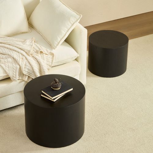 Lot De 2 Bout De Canapé, Diametre 48x38 Et 38x32 Cm, Moderne, Mdf, Couleur Noir