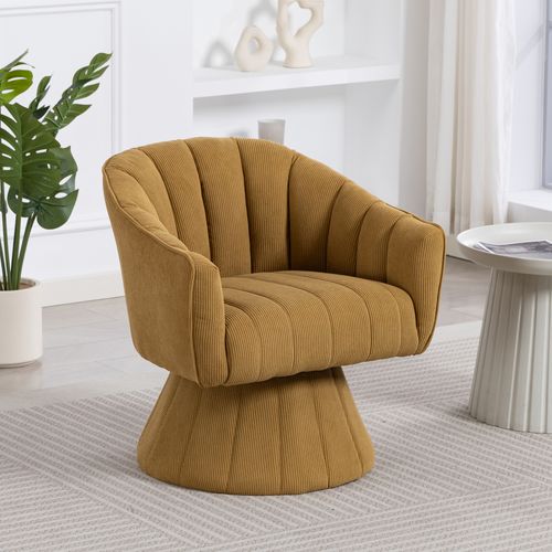 Fauteuil Pivotant 360 Degrés 70x66x72 Cm, Dossier Enveloppant, Assise Épaisse, Velours Côtelé, Jaune