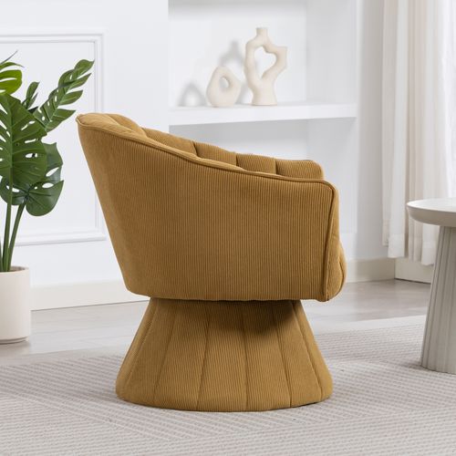 Fauteuil Pivotant 360 Degrés 70x66x72 Cm, Dossier Enveloppant, Assise Épaisse, Velours Côtelé, Jaune