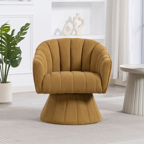 Fauteuil Pivotant 360 Degrés 70x66x72 Cm, Dossier Enveloppant, Assise Épaisse, Velours Côtelé, Jaune