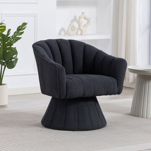 Fauteuil 360 Degrés 70x66x72 Cm, Dossier Enveloppant Ergonomique, Velours Côtelé, Gris Foncé