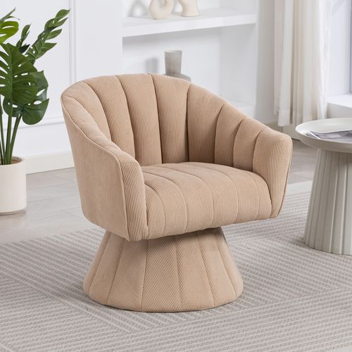 Fauteuil Pivotant 360 Degrés 70x66x72 Cm, Dossier Enveloppant Assise Moelleuse, Velours Côtelé Kaki