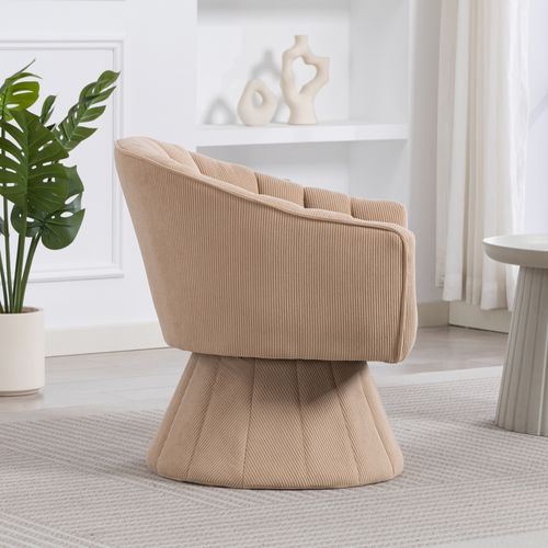 Fauteuil Pivotant 360 Degrés 70x66x72 Cm, Dossier Enveloppant Assise Moelleuse, Velours Côtelé Kaki