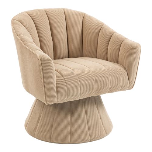 Fauteuil Pivotant 360 Degrés 70x66x72 Cm, Dossier Enveloppant Assise Moelleuse, Velours Côtelé Kaki