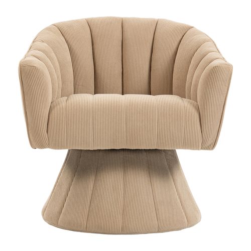 Fauteuil Pivotant 360 Degrés 70x66x72 Cm, Dossier Enveloppant Assise Moelleuse, Velours Côtelé Kaki
