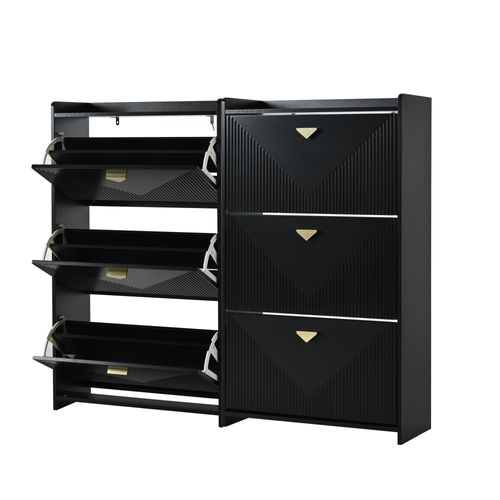 Lot De 2 Meuble à Chaussures 70x30x120 Cm, 3 Portes Rabattables, Séparations Réglables, Mdf, Noir