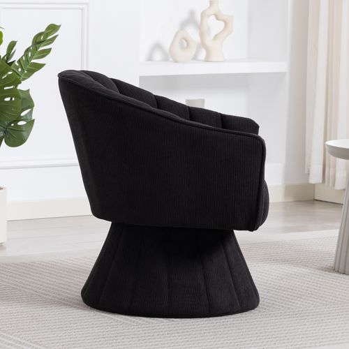 Fauteuil Pivotant 70x66x72 Cm, Dossier Ergonomique, Base Robuste, Velours Côtelé, Couleur Noire