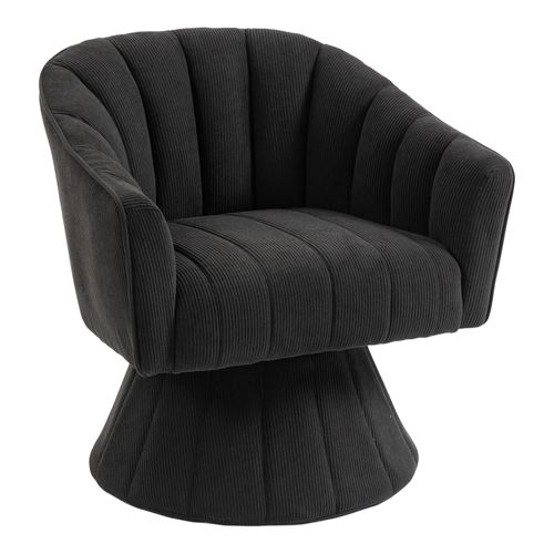 Fauteuil Pivotant 70x66x72 Cm, Dossier Ergonomique, Base Robuste, Velours Côtelé, Couleur Noire