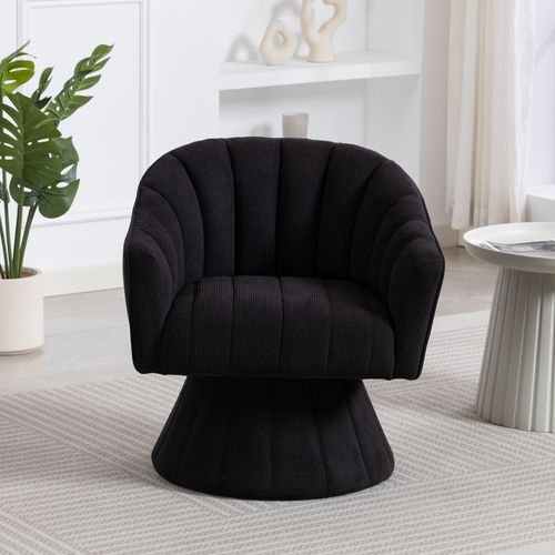 Fauteuil Pivotant 70x66x72 Cm, Dossier Ergonomique, Base Robuste, Velours Côtelé, Couleur Noire