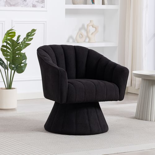 Fauteuil Pivotant 70x66x72 Cm, Dossier Ergonomique, Base Robuste, Velours Côtelé, Couleur Noire