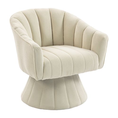 Fauteuil Pivotant 360 Degrés 70x66x72 Cm, Dossier Ergonomique Enveloppant, Velours Côtelé Beige