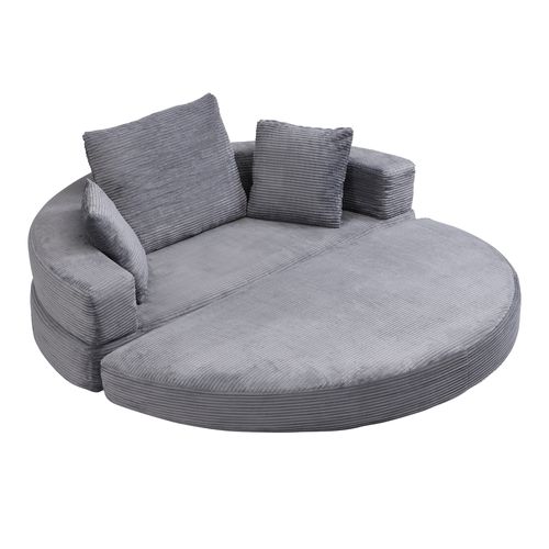 Canapé Convertible 173x176 Cm, Transformable En Lit Ovale, Velours Côtelé, Couleur Gris, Pratique