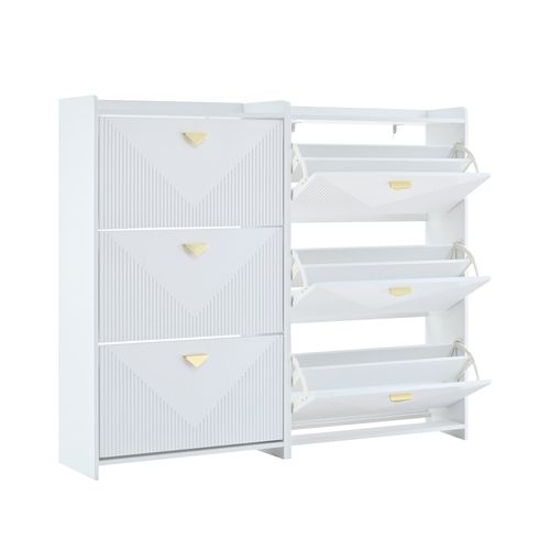 Lot De 2 Meuble à Chaussures 70x30x120 Cm, 6 Portes à Bascule Réglables, Mdf, Blanc